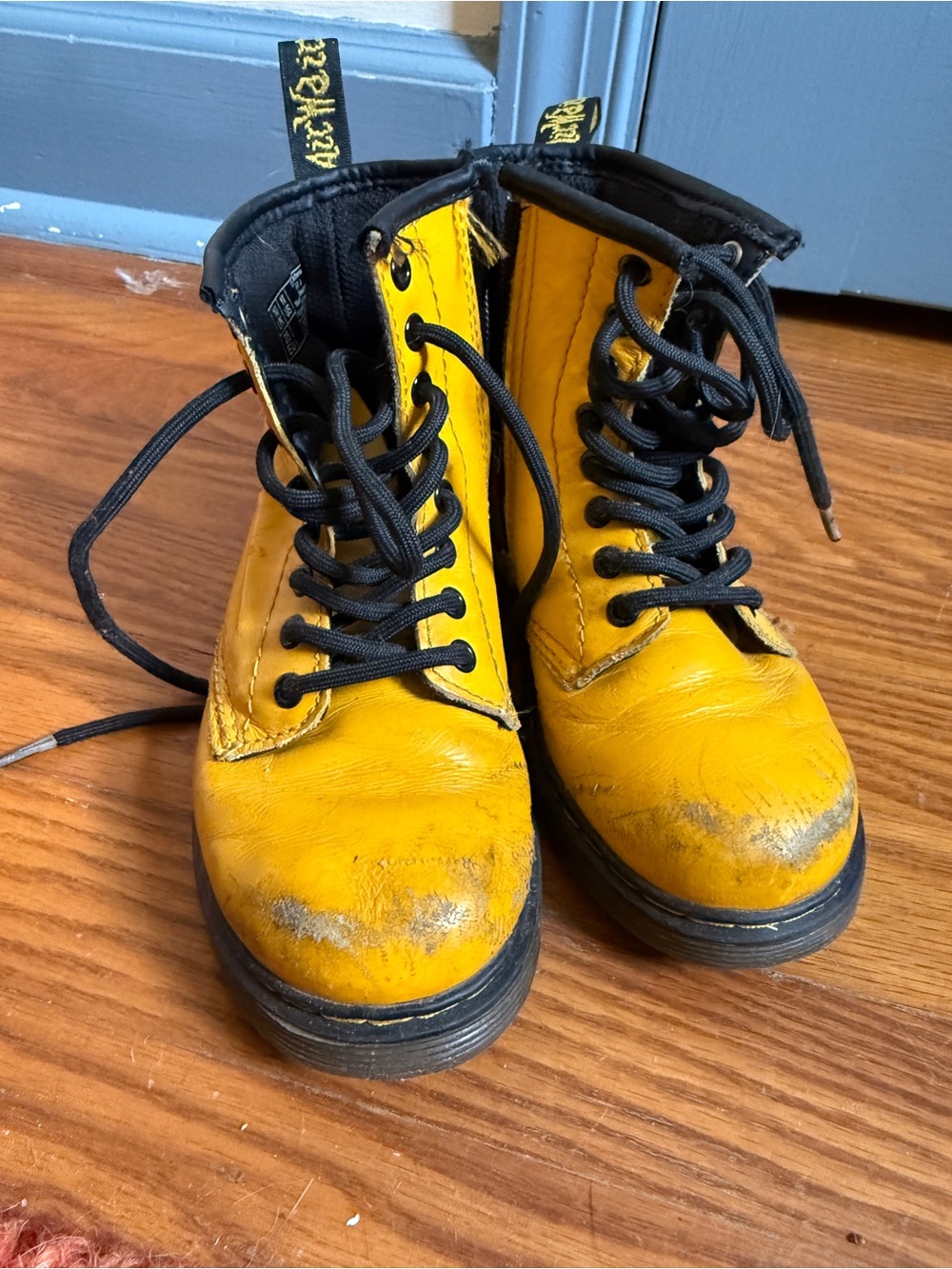 Dr. Martens Yellow and Black Kids Lace-Up Combat Boots